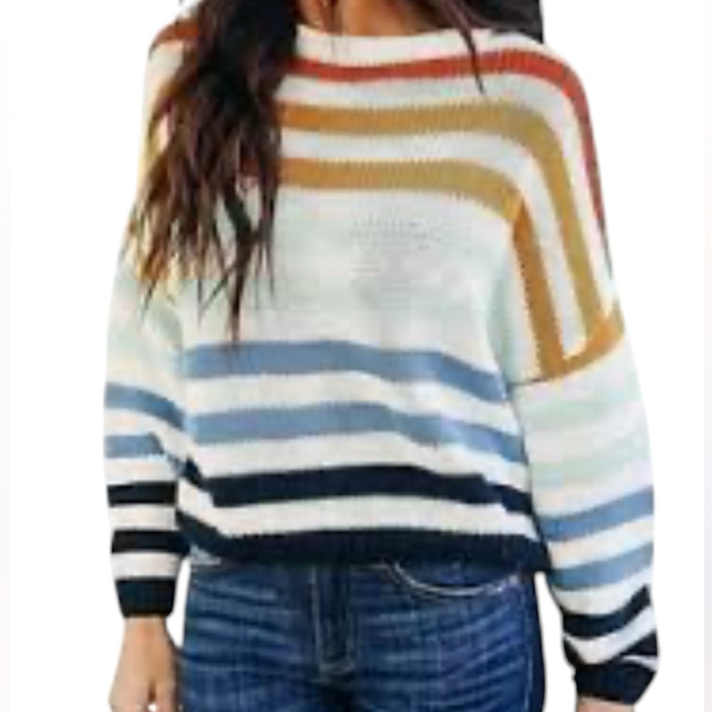 Entro•Multi Color Stripe Crew Neck Sweater - Picture 6 of 6